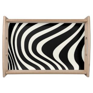 Black and white retro style waves serving tray