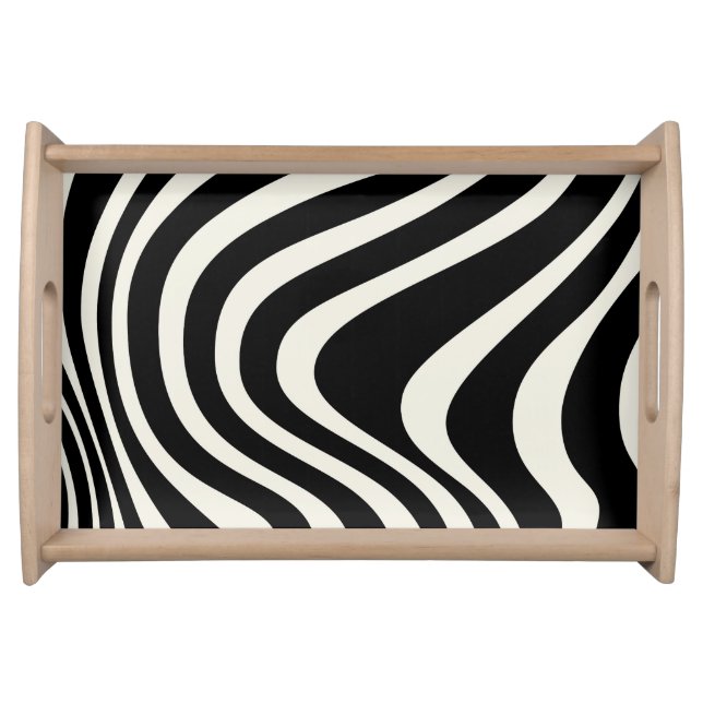 Black and white retro style waves serving tray (Front)