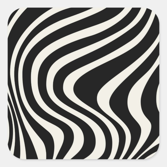 Black and white retro style waves square sticker (Front)