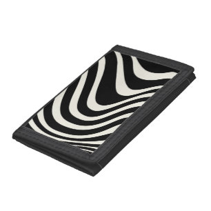Black and white retro style waves trifold wallet