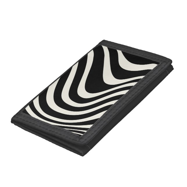 Black and white retro style waves trifold wallet (Bottom)