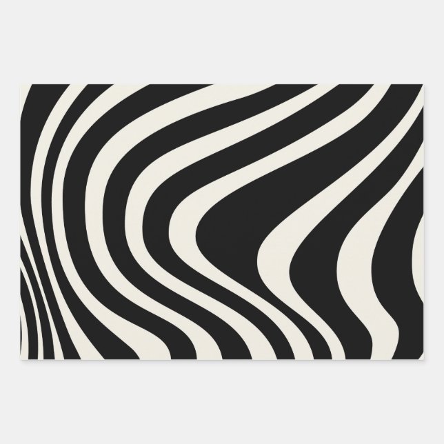 Black and white retro style waves wrapping paper sheets (Front)