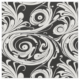 Black and White Retro Swirls Fabric
