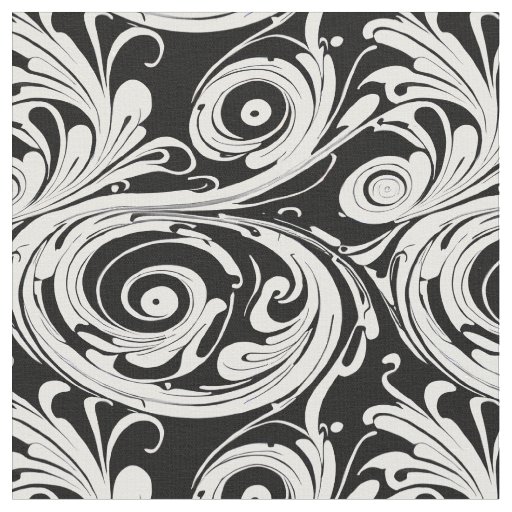 Black and White Retro Swirls Fabric