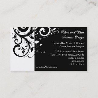 Black and White Reverse Swirl Business Cards