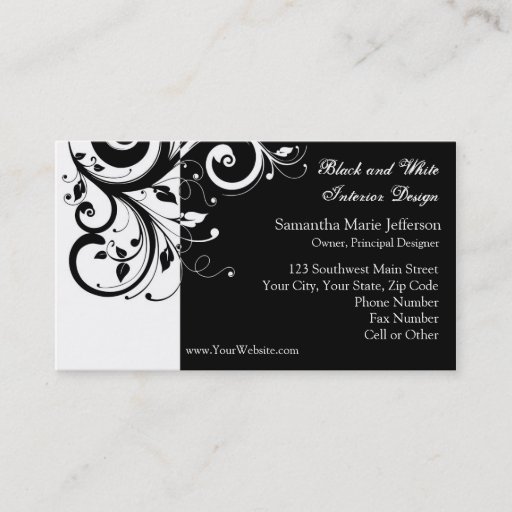 Customizable Black and White Reverse Swirl Business Cards