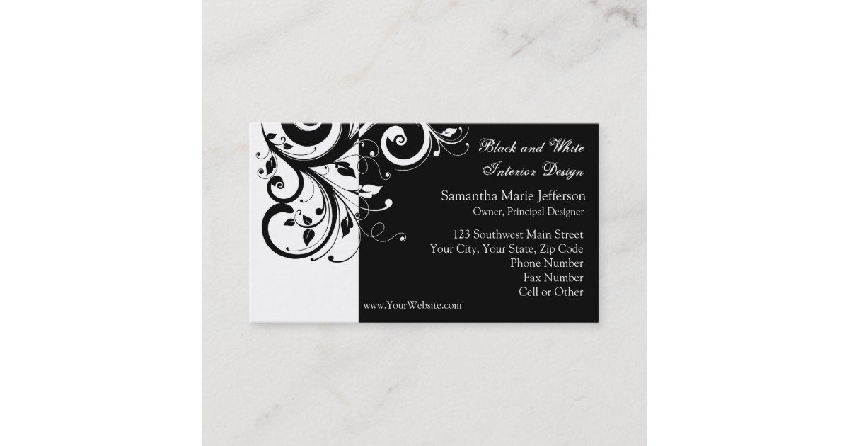 Black and White Reverse Swirl Business Cards Zazzle