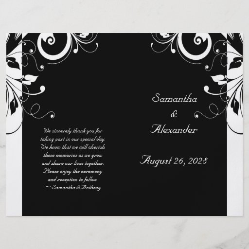 Black and White Reverse Swirl Foldable Program Flyer | Zazzle