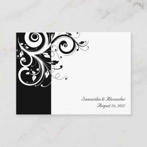Customizable Black and White Reverse Swirl PlaceCards, Written Business Card