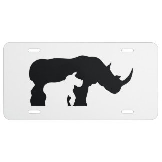 Black and White Rhino License Plate