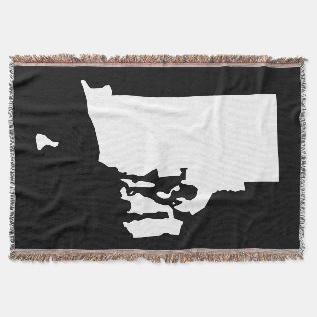Black and White Rhode Island Shape Throw Blanket (Front)