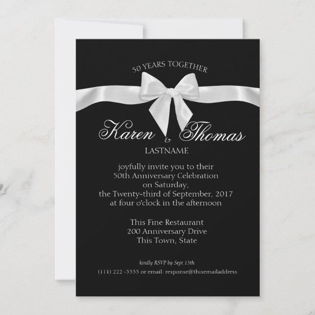 Black and White Ribbon 50th Anniversary Invitation (Front)
