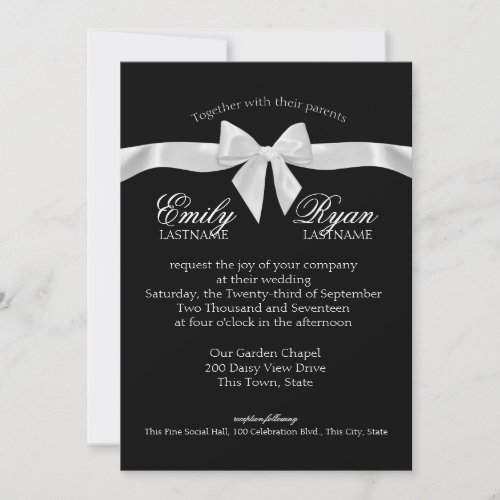 Black and White Ribbon Bow Wedding Invitation