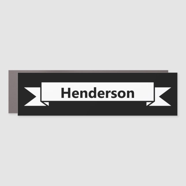 Black and White Ribbon Last Name Mailbox Magnet (Front)