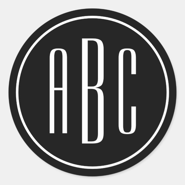 Black and White Ring Simple Three Letter Classic Round Sticker (Front)