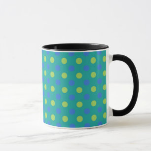 Black and White Ringer Mug, Blue Moons Polka Dots Mug