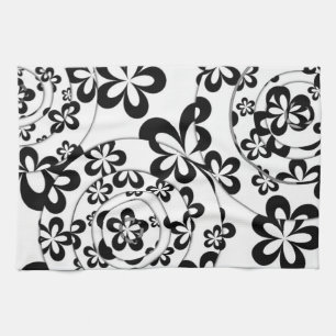 Black and White Rings and Flowers Towel