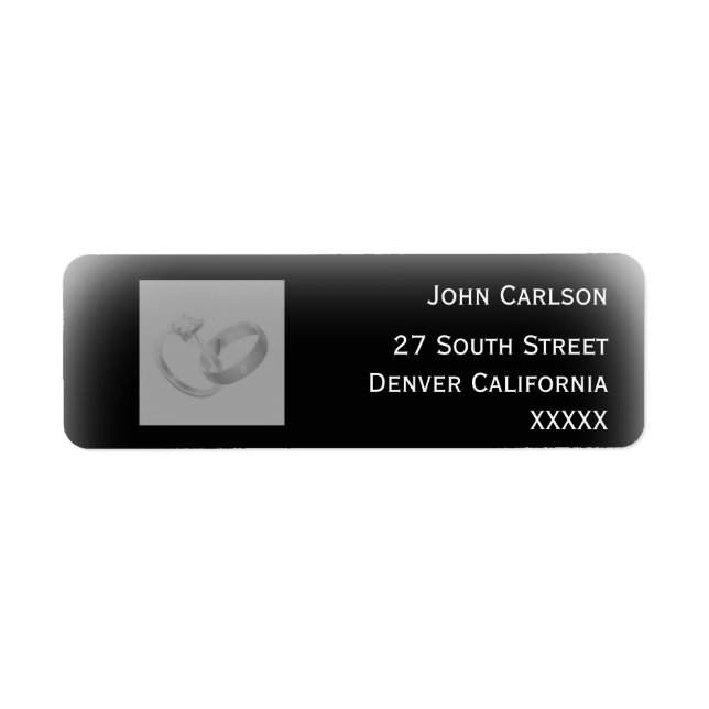 Black and white rings wedding address label (Front)
