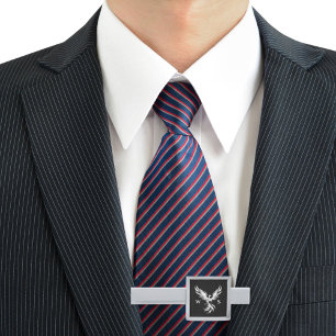Black and White Rising Phoenix Monogram Initials Silver Finish Tie Bar