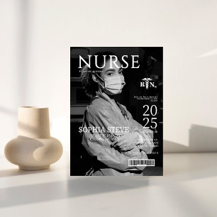 Black and white RN nurse magazine photo graduation Invitation