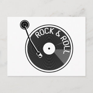 Black and White Rock And Roll Vinyl Record Postcard