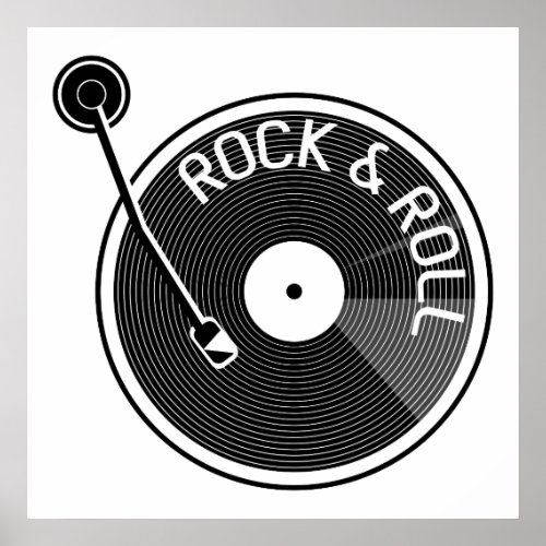 Black and White  Rock And Roll Vinyl Record Poster