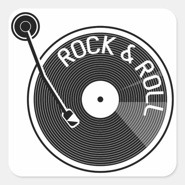 Black and White  Rock And Roll Vinyl Record Square Sticker (Front)