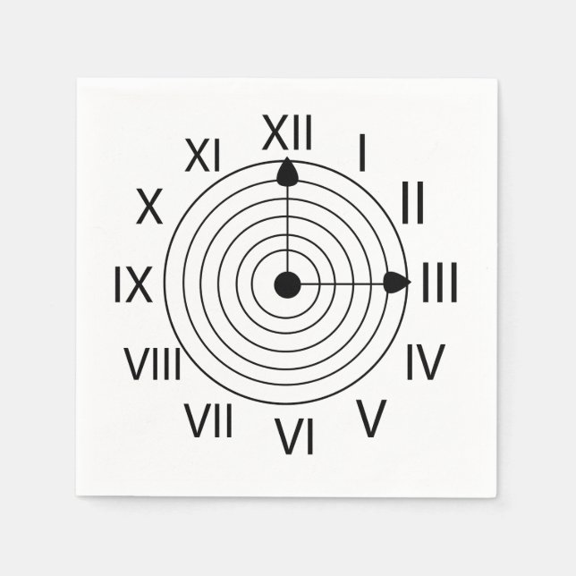 Black and White Roman Clock Party Napkins (Front)