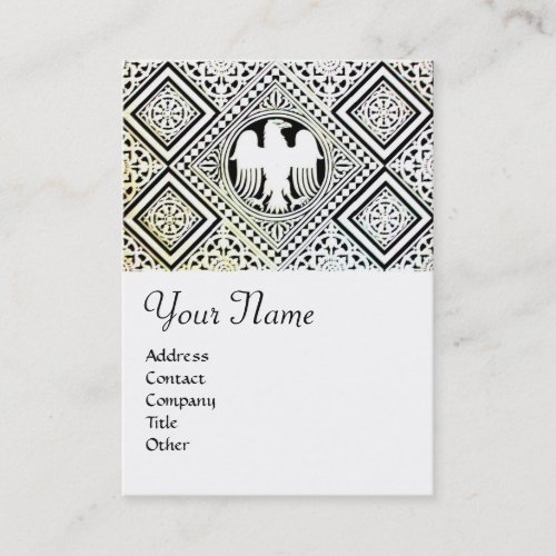 BLACK AND WHITE ROMAN EAGLE DAMASK MOTIFS BUSINESS CARD