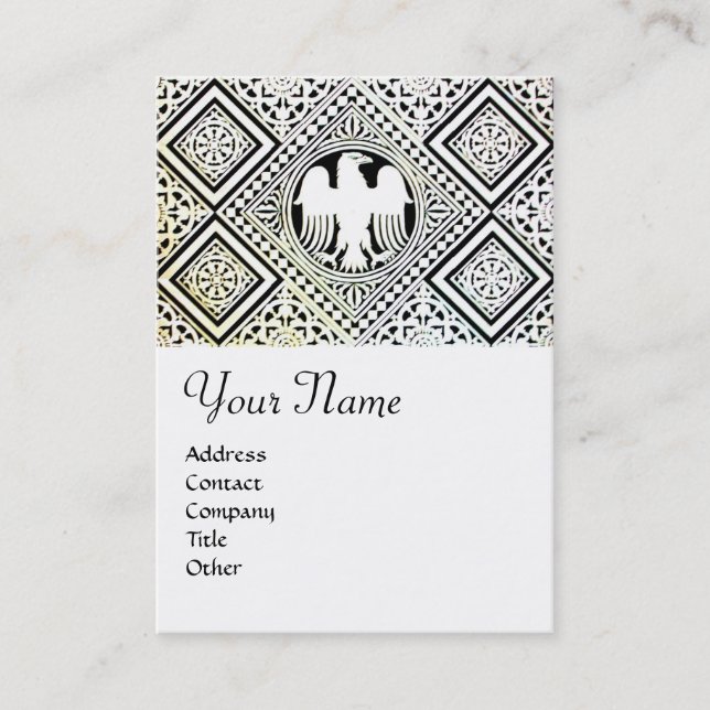 BLACK AND WHITE ROMAN EAGLE DAMASK MOTIFS BUSINESS CARD (Front)