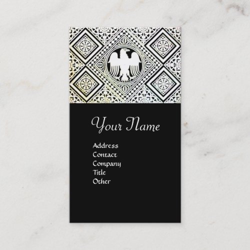 BLACK AND WHITE ROMAN EAGLE WITH DAMASK MOTIFS BUSINESS CARD