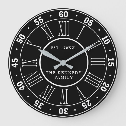 Black And White Roman Numeral 60 Minutes Large Clock