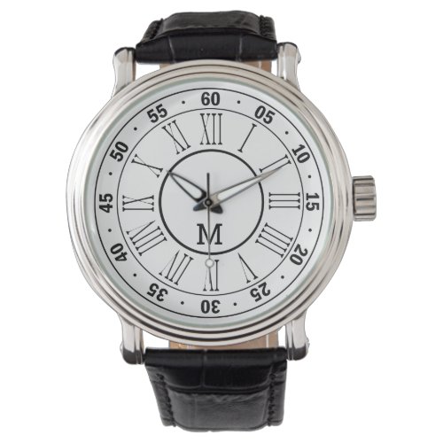 Black And White Roman Numeral 60 Minutes Monogram Watch