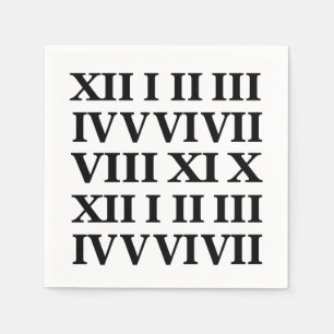 Black and White Roman Numeral Party Napkins