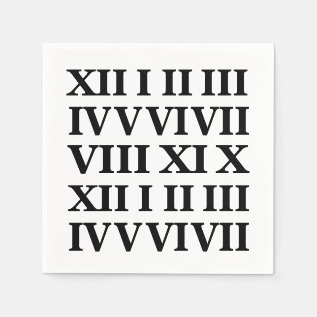 Black and White Roman Numeral Party Napkins (Front)