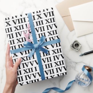 Black and White Roman Numeral Wrapping Paper