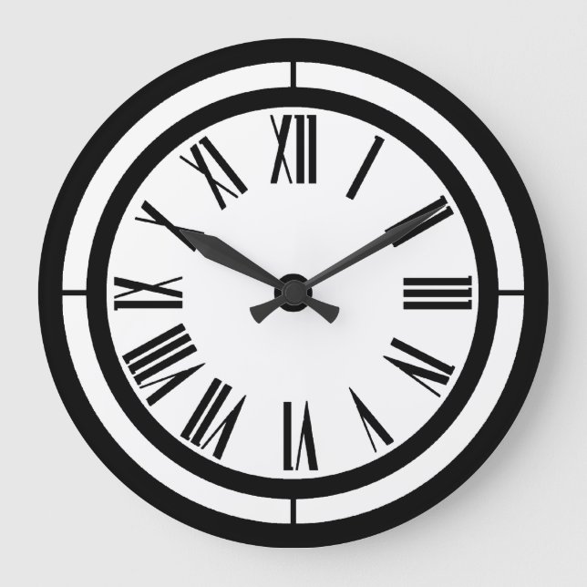 Black and White Roman Numerals Wall Clock (Front)