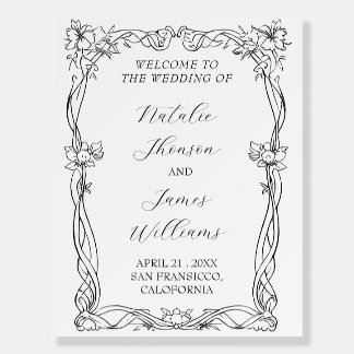 Black And White Romantic Wedding Welcome Sign