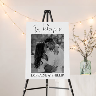 Black and white romantic wedding welcome sign