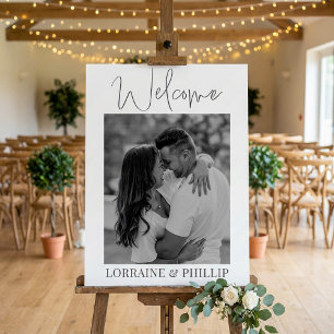 Black and white romantic wedding welcome sign