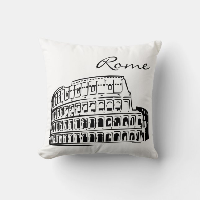 Black and White Rome Landmark Throw Pillow (Front)
