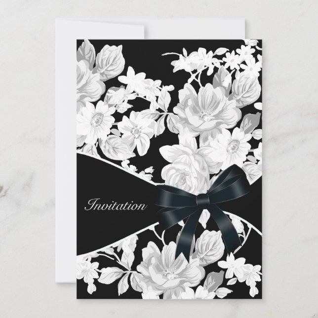 Black and White Rose Birthday Party Invitation (Front)