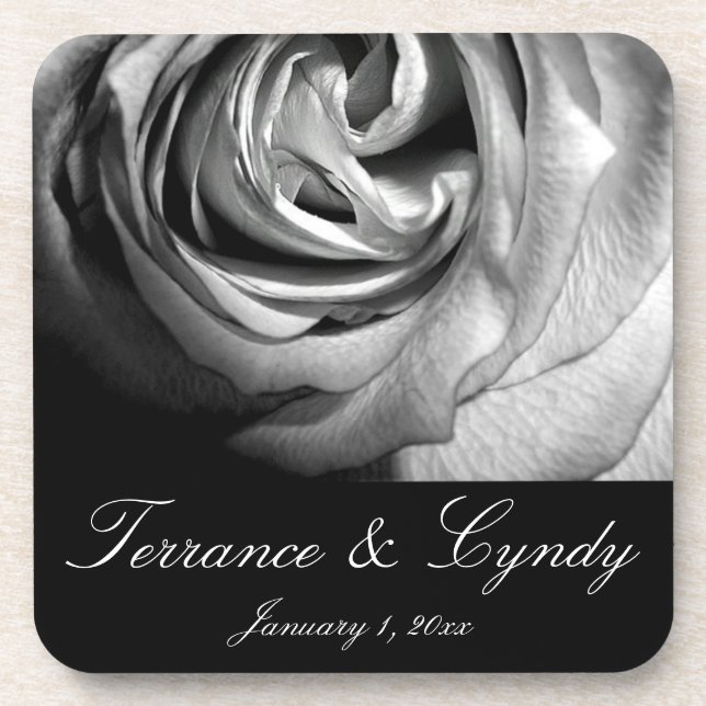 Black and White Rose Drink Coaster (Front)