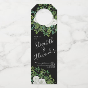 Black and White Rose Floral Wedding Bottle Hanger Tag