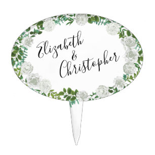 Black and White Rose Floral Wedding Cake Topper