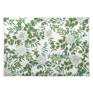 Black and White Rose Floral Wedding Cloth Placemat