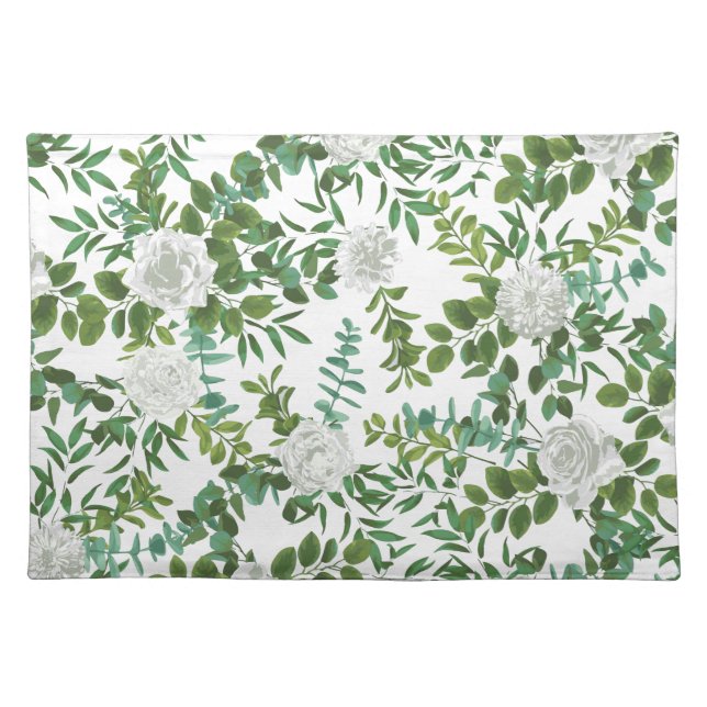 Black and White Rose Floral Wedding Cloth Placemat (Front)