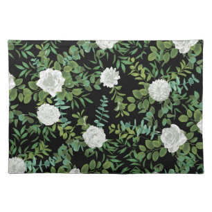 Black and White Rose Floral Wedding Cloth Placemat