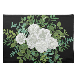 Black and White Rose Floral Wedding Cloth Placemat