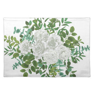 Black and White Rose Floral Wedding Cloth Placemat